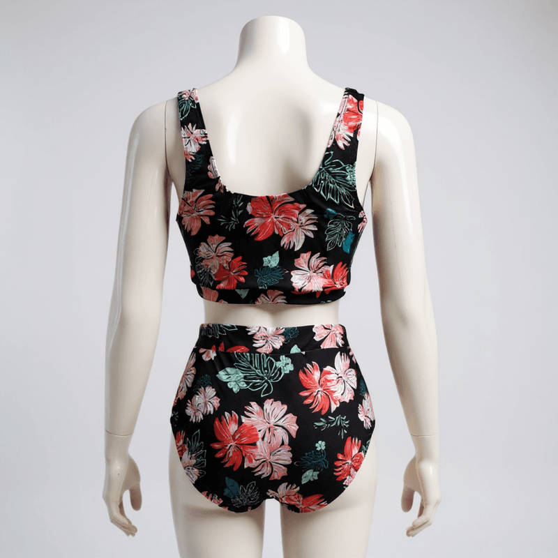 Bikini de dos piezas con estampado floral en tonos vivos, top de tirantes finos y braguita de corte ...