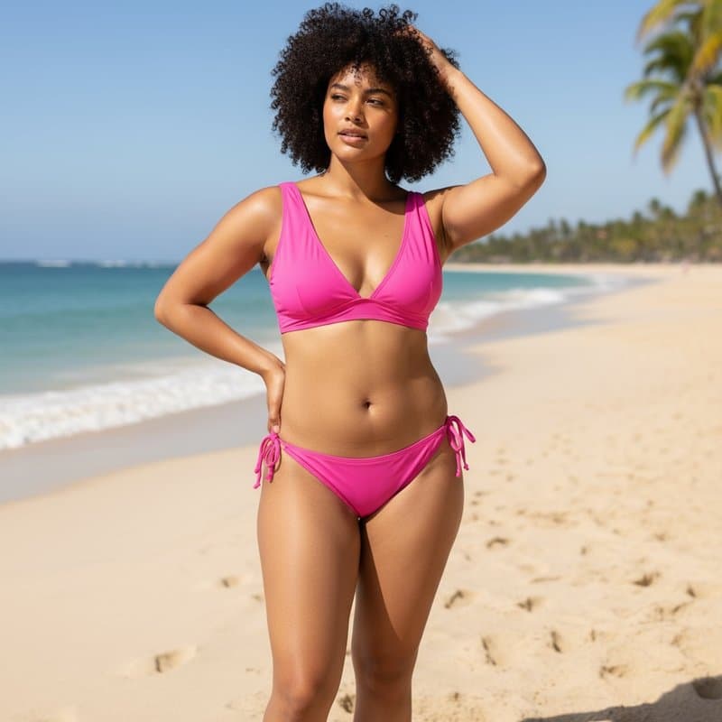 Bikini deportivo de dos piezas en un tono rosa fucsia vibrante, con un top acolchado y braguita b...