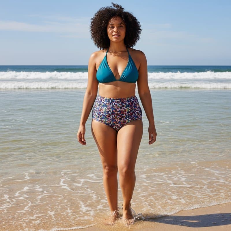 Bikini de dos piezas con alegre estampado floral, top de diseño triangular y braguita de corte al...