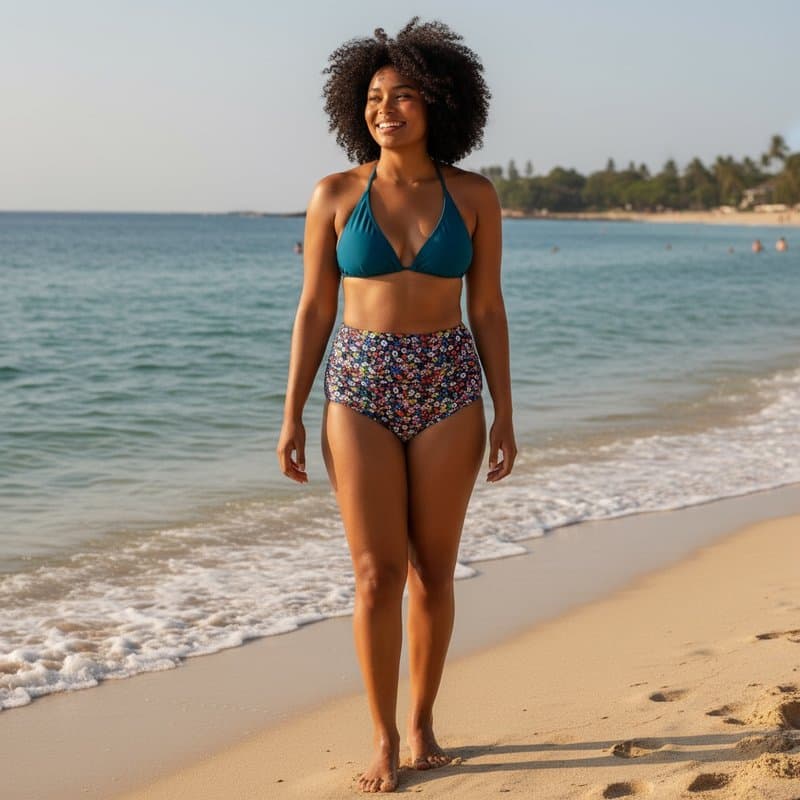 Bikini de dos piezas con alegre estampado floral, top de diseño triangular y braguita de corte al...