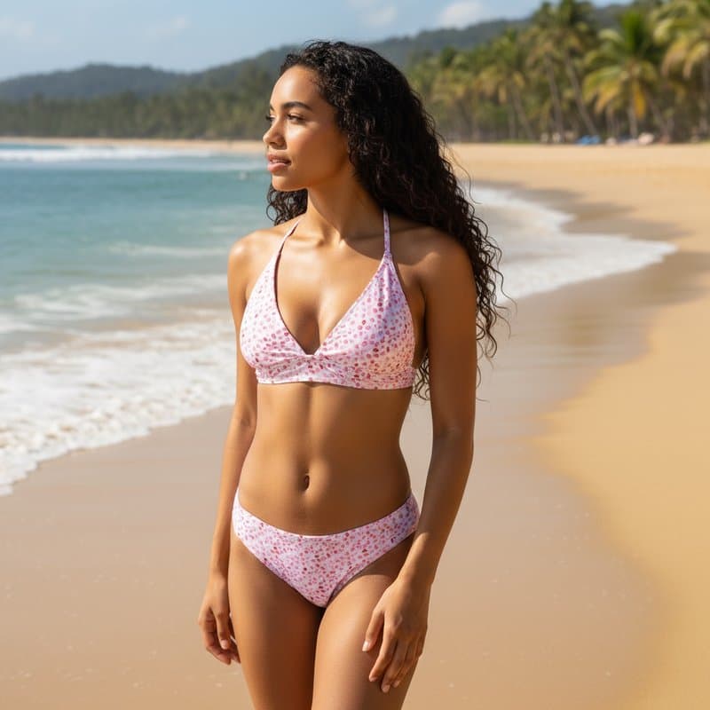 Bikini de dos piezas con un divertido estampado floral en rosa y blanco