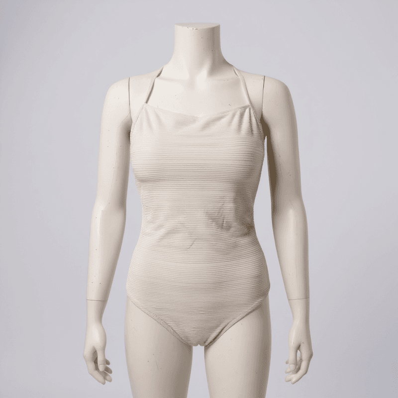 Elegante conjunto de bikini en color blanco con un top halter y braguita de corte clásico