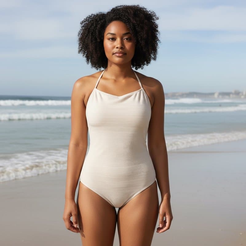 Elegante conjunto de bikini en color blanco con un top halter y braguita de corte clásico