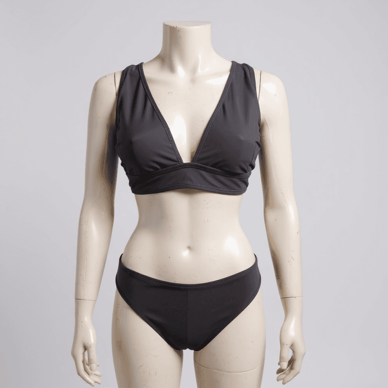 Elegante conjunto de bikini de dos piezas en un clásico color negro, con un sujetador de estilo d...
